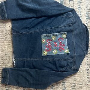Buffalo David Bitton Dark Blue Jean Jacket with Floral Patch hand painted